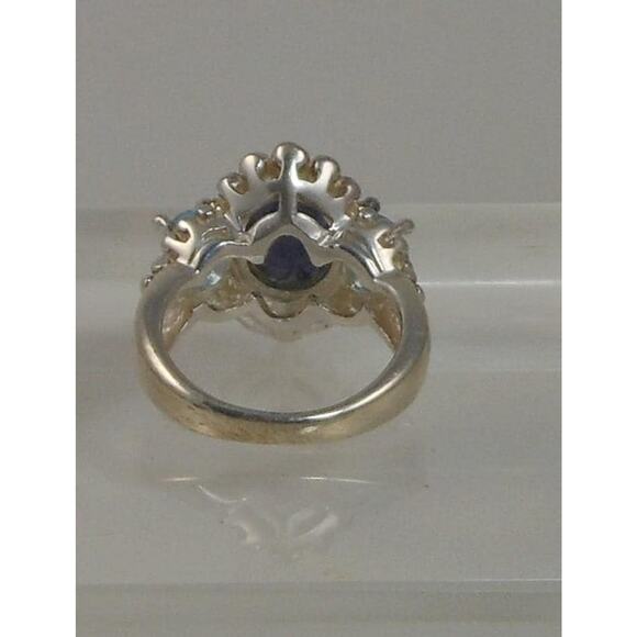 Handcrafted Vintage Blue Topaz Sterling Silver Ring Carved Chalcedony Size 4.5 - Picture 3 of 7